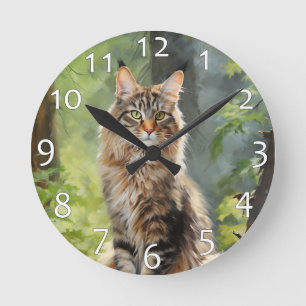 Horloge Ronde chat Maine Coon
