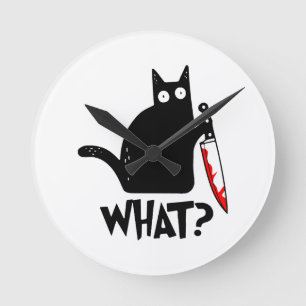 Horloge Ronde Chat Meurtrier Avec Couteau