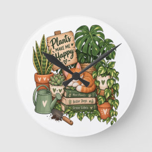 Horloge Ronde Chat mignon amateur de plantes – Les plantes me re