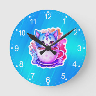 Horloge Ronde Chat Mignon Avec Tasse À Café Dessin Animé-94678