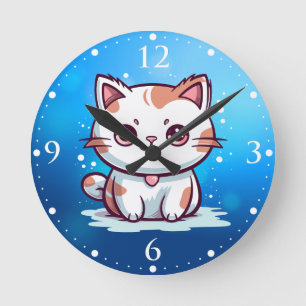 Horloge Ronde Chat Mignon Clipart de Style Kawaii