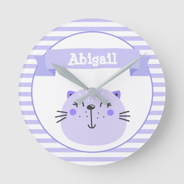 Horloge Ronde Chat mignon pourpre | Soins infirmiers ou enfants  (Recto)