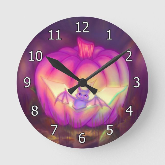 Horloge Ronde Chat mignonne violet à l'intérieur de Jack-o'lante (Recto)