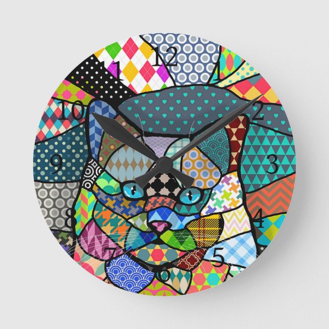 Horloge Ronde Chat Motif multicolore 691 (Recto)