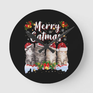 Horloge Ronde Chat Noël Santa Hat Funny Joyeux Noël