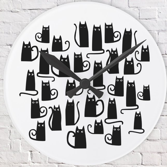 Horloge Ronde Chat noir amusant (Fun black cat wall clock)