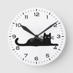 Horloge Ronde Chat noir avec nombre et minutes