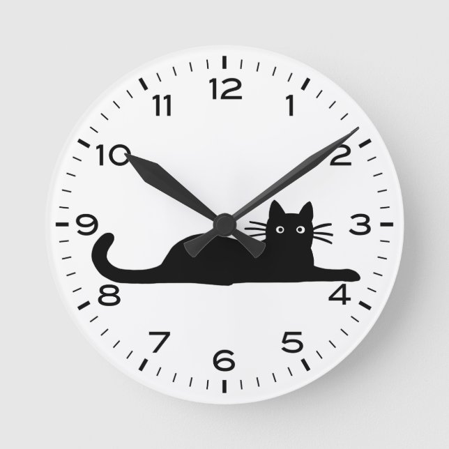 Horloge Ronde Chat noir avec nombre et minutes (Recto)