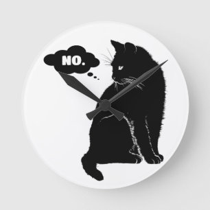 Horloge Ronde Chat Noir Dit Non - Cadeau Drôle pour Amateur de C