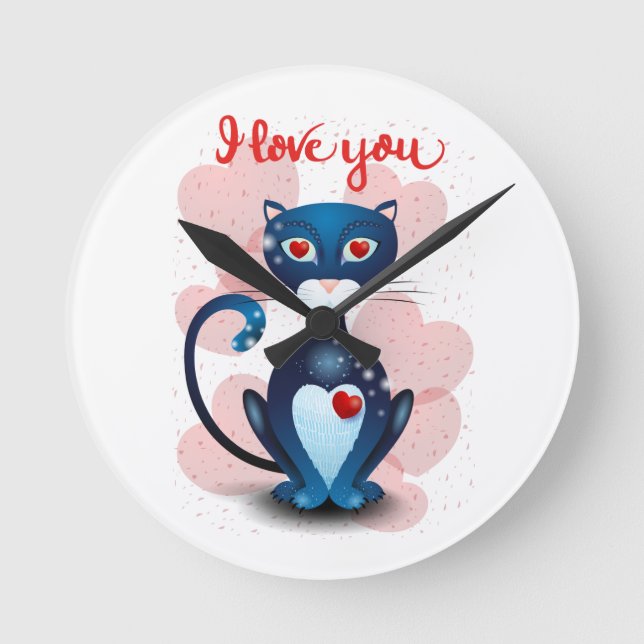 Horloge Ronde Chat noir en amour (Recto)