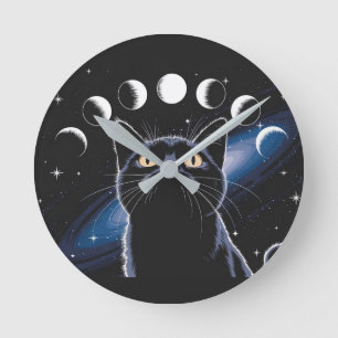 Horloge Ronde Chat noir gothique, Cadeau gothique, Chat noir de