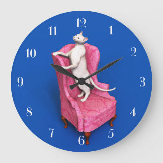 Horloge ronde chat oriental blanc