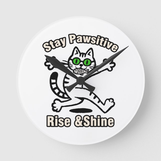 Horloge Ronde Chat Restez Positif (Recto)