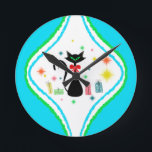 Horloge Ronde Chat Siamese Retro Christmas<br><div class="desc">Utilisez ce chat Siamais moderne du milieu du siècle dans un design de Noël en verre d'heure pour décorer votre maison et répandre la joie des vacances. De bonnes idées actuelles pour les membres de la famille qui adorent n'importe quel design rétro. Excellent cadeau pour vous-même, les êtres chers et...</div>