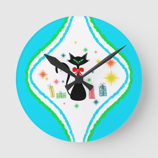 Horloge Ronde Chat siamois rétro de Noël (Recto)