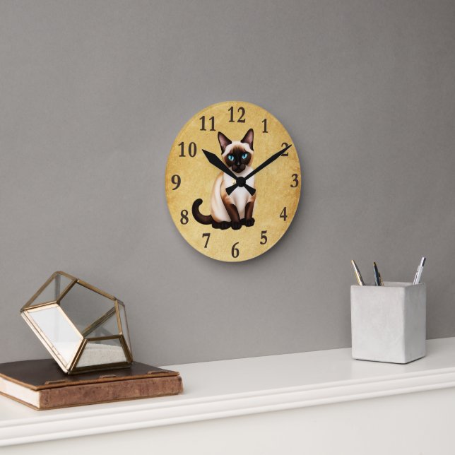 Horloge Ronde Chat Siamois Sur Vieux Papier (Bureau)