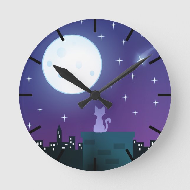 Horloge Ronde Chat Sous Le Feu Lune (Recto)