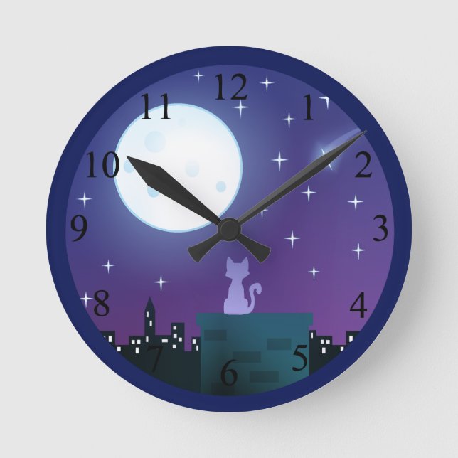 Horloge Ronde Chat Sous Le Numéro Lune (Recto)