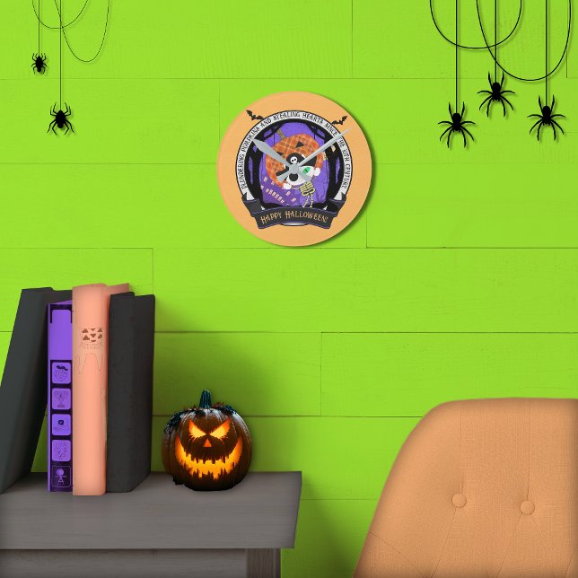 Horloge Ronde Chat squelette pirate mur  (Pirate skeleton cat Wall Round Clock)