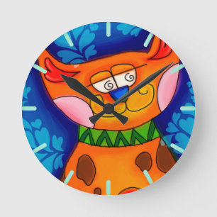 Horloge Ronde Chat Tabby Orange Souriant