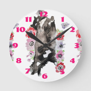 Horloge Ronde Chat Tuxedo Chats Art Animal Enfants Rose