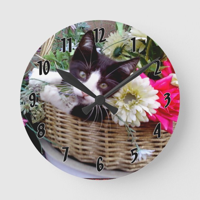 Horloge Ronde Chaton dans un panier (Recto)
