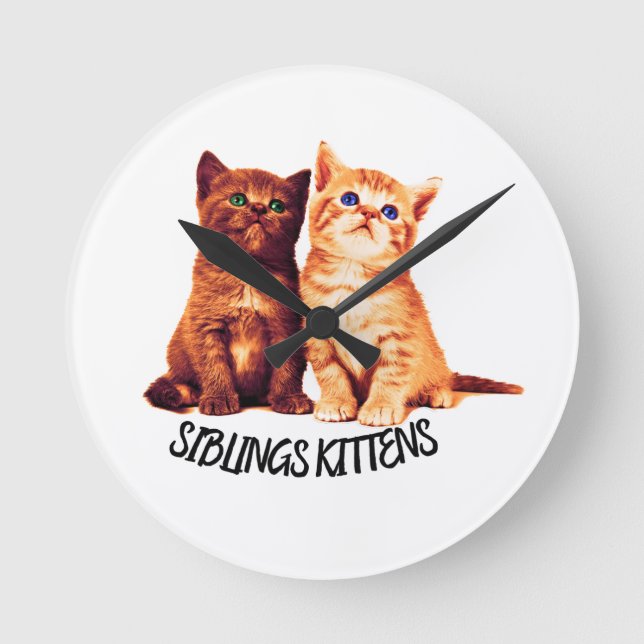 Horloge Ronde Chatons frères et soeurs, deux chats mignons (Recto)