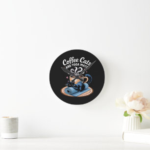 Horloge Ronde Chats Café et Tapis de Yoga Chat de Yoga Drôle