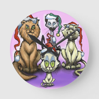 Horloge Ronde Chats Casquettes de Noël