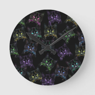 Horloge Ronde Chats cool sur Noir ! Chats multicolores