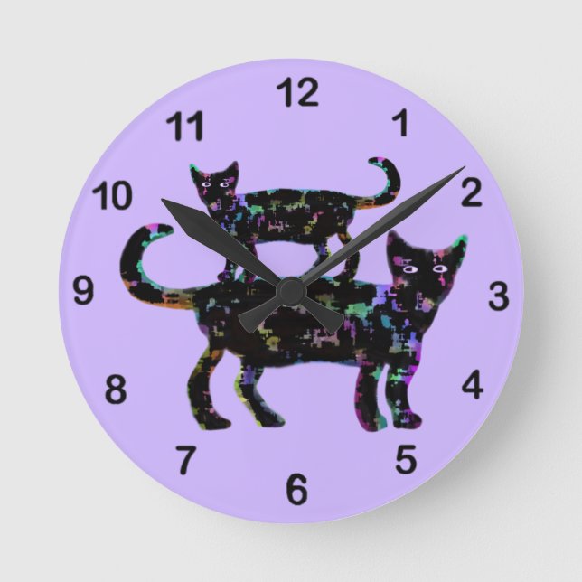 Horloge Ronde Chats de beauté noirs (Recto)