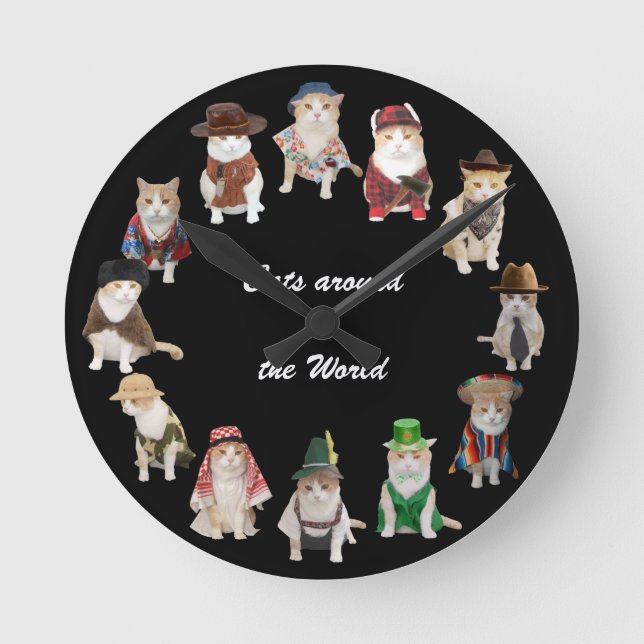 Horloge Ronde Chats du monde entier (Recto)