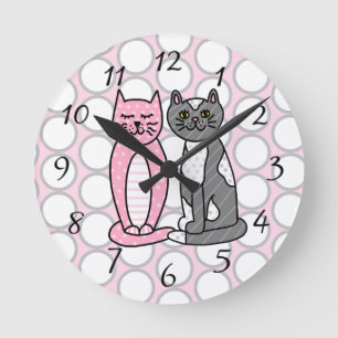 Horloge Ronde Chats Kitty Roses et Grey Cute Cute 