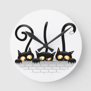 Horloge Ronde Chats Naughty, Playful et drôle de personnages