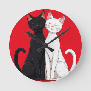 Horloge Ronde Chats noirs et blancs