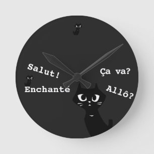 Horloge Ronde Chauffage Chats Noirs en français