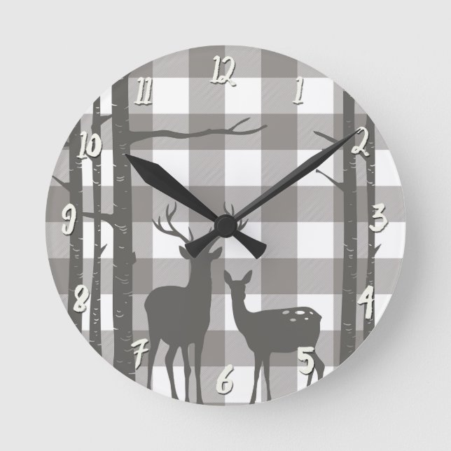 Horloge Ronde Chauffeurs à plaid de Buffalo gris rustique Cerf & (Recto)
