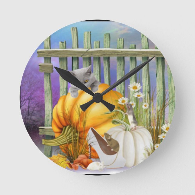 Horloge Ronde Chaussure blanche perdue dans le Patch Citrouille  (Recto)