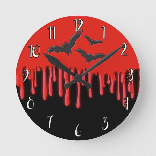 Horloge Ronde Chauves-souris gothiques et Halloween sang qui cou (Recto)