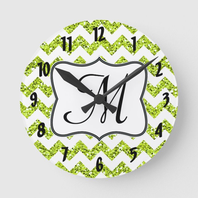 Horloge Ronde Chaux Chevron Monogramme Moderne Monogramme Mur In (Recto)