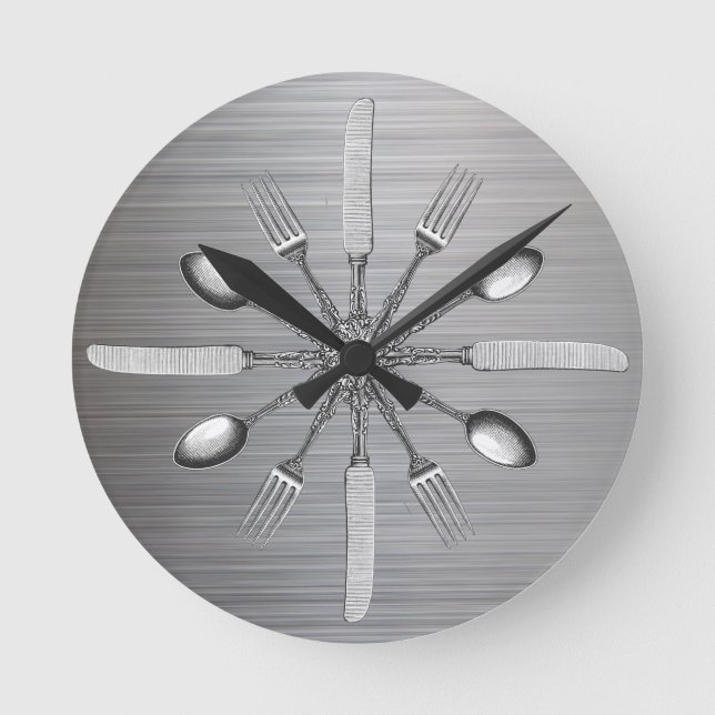 Horloge Ronde Chef Kitchen Utensils Faux Metal Steel (Recto)