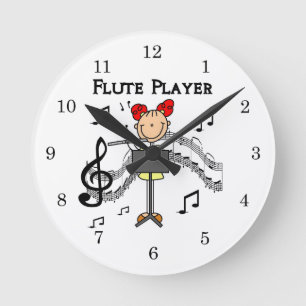 Horloge Ronde Chemise Fille Joueuse de Flûte à bec Dessinée et C