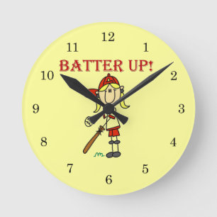 Horloge Ronde Chemises de softball pour filles Batter Up avec te
