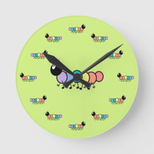 Horloge Ronde Chenilles mignonnes de bande dessinée (arrière -