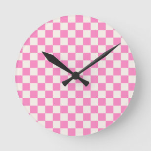 Horloge Ronde Chèque rose, Motif en damier, À damiers