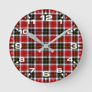 Horloge Ronde Chèques Brown rouges plaid Motif-52626