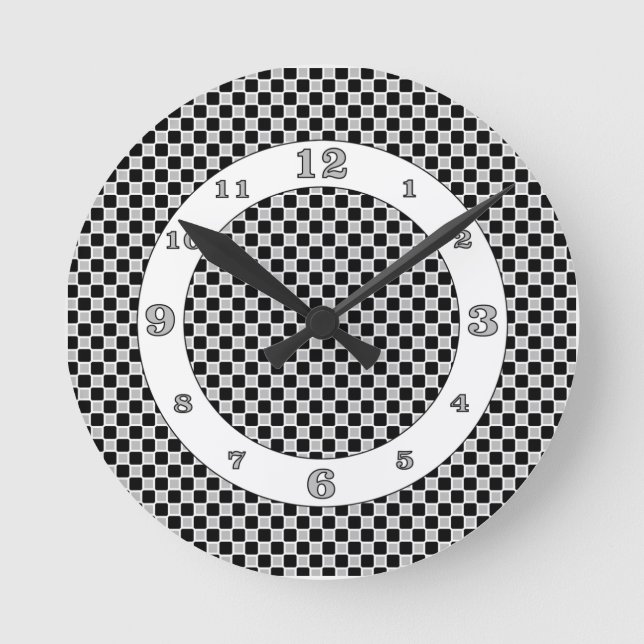 Horloge Ronde Chèques en noir et blanc (Recto)