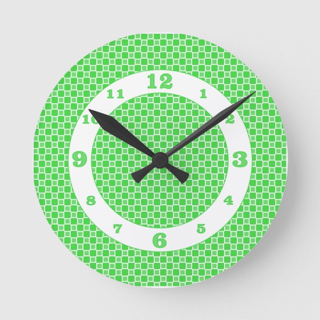 Horloge Ronde Chèques monochromatiques blancs verts (Recto)