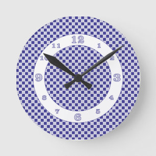 Horloge Ronde Chèques monochromatiques bleu Indigo