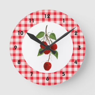 Horloge Ronde Cherries And Gingham Wall Clock